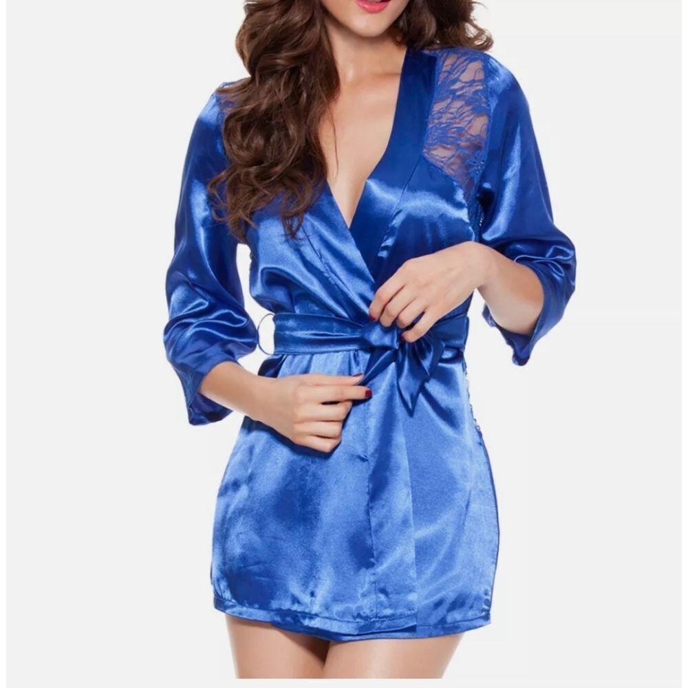 Women‘s’ Sexy-Lingerie Sleepwear Satin Silk Babydoll Lace Robes Skirt Mini Dress